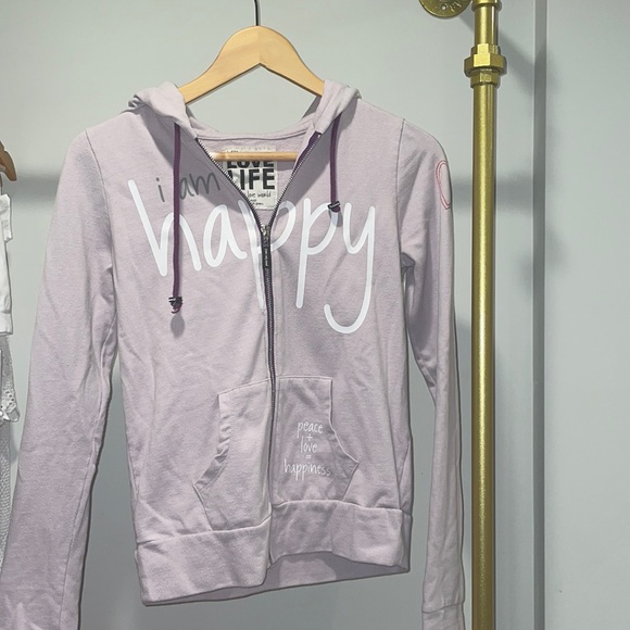 Peace Love World Tops - Peace love world purple zip up hoodie